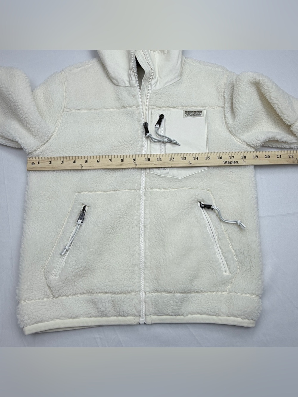 Polo Ralph Lauren Leather-Trim Sherpa Fleece Jacket in Cream Color - Picture 6 of 15